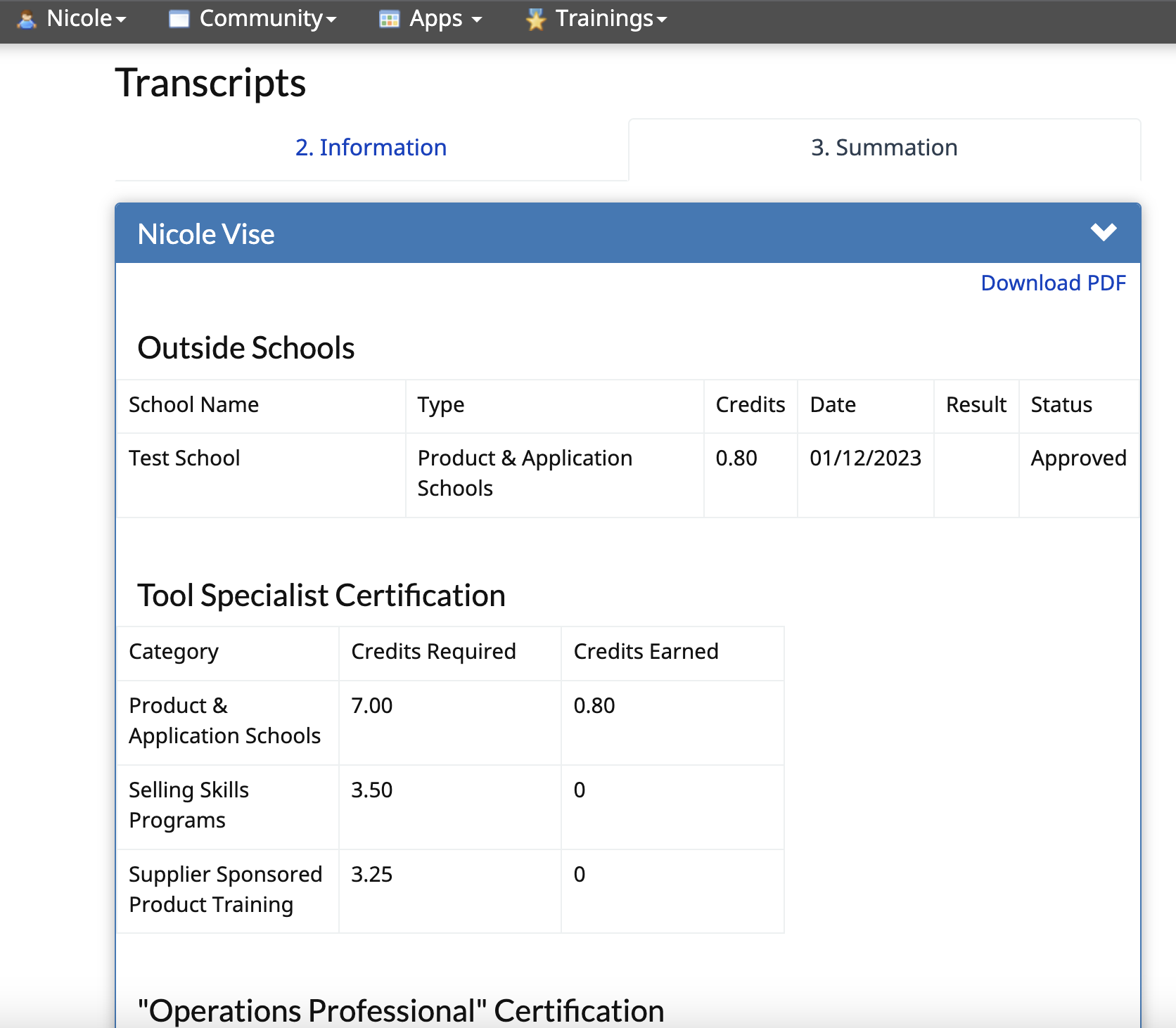 Evergreen University - view my transcript